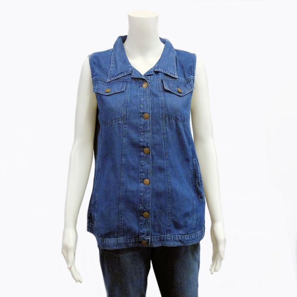 The Skyline Collection Sleeveless Denim Vest in Blue, Medium